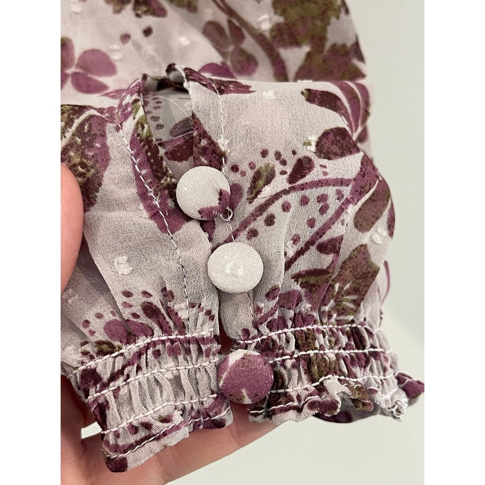 SALE Free People‎ Floral Cropped Top Lavender Boho Smocked Neck Long Sleeve NWT - Picture 4 of 10